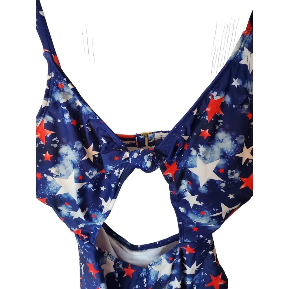 California Waves One Piece Cutout Patriotic Stars Swimsuit, NWT, Large - Picture 2 of 5